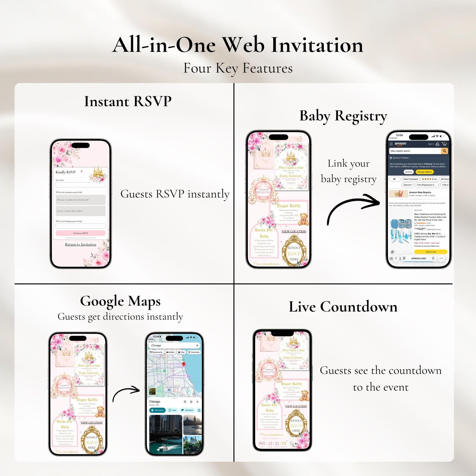 Once Upon a Time Baby Shower Invitation for Girl | Princess Storybook Baby Shower Website Invitation with RSVP | Editable Canva Template