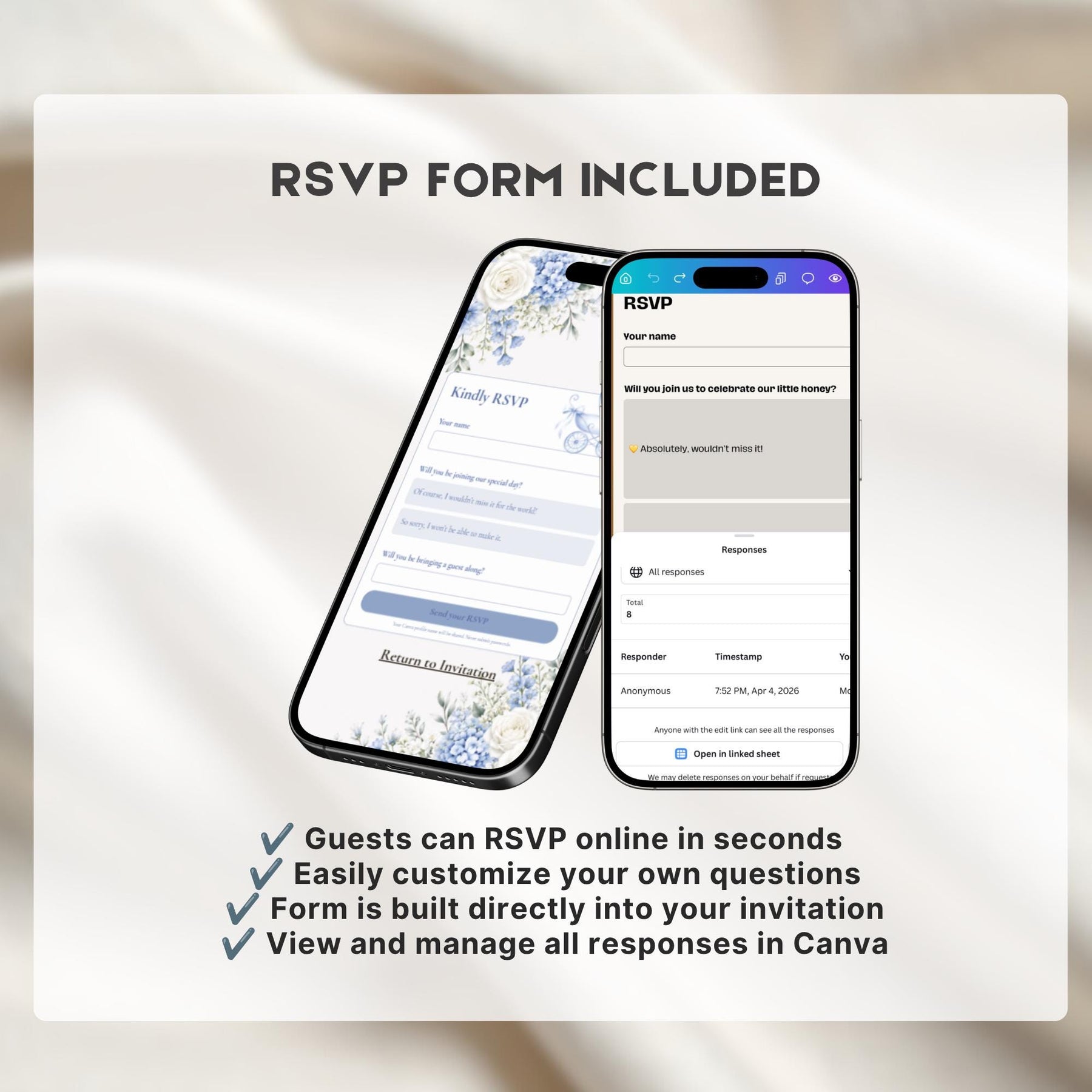 Dusty Blue Baby in Bloom Baby Shower Invitation | Editable Baby Boy Website Invite with RSVP | Canva Template