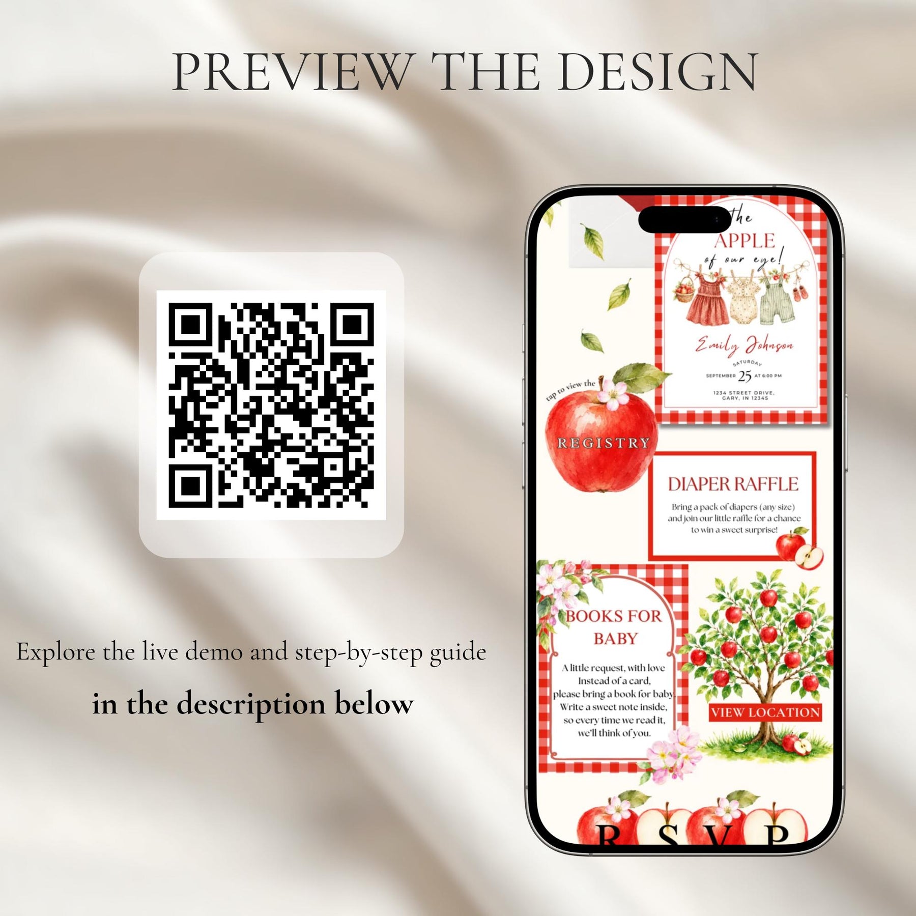 The Apple of Our Eye Baby Shower Invitation Template | Editable Apple Theme Canva Invite | Website Invitation with RSVP