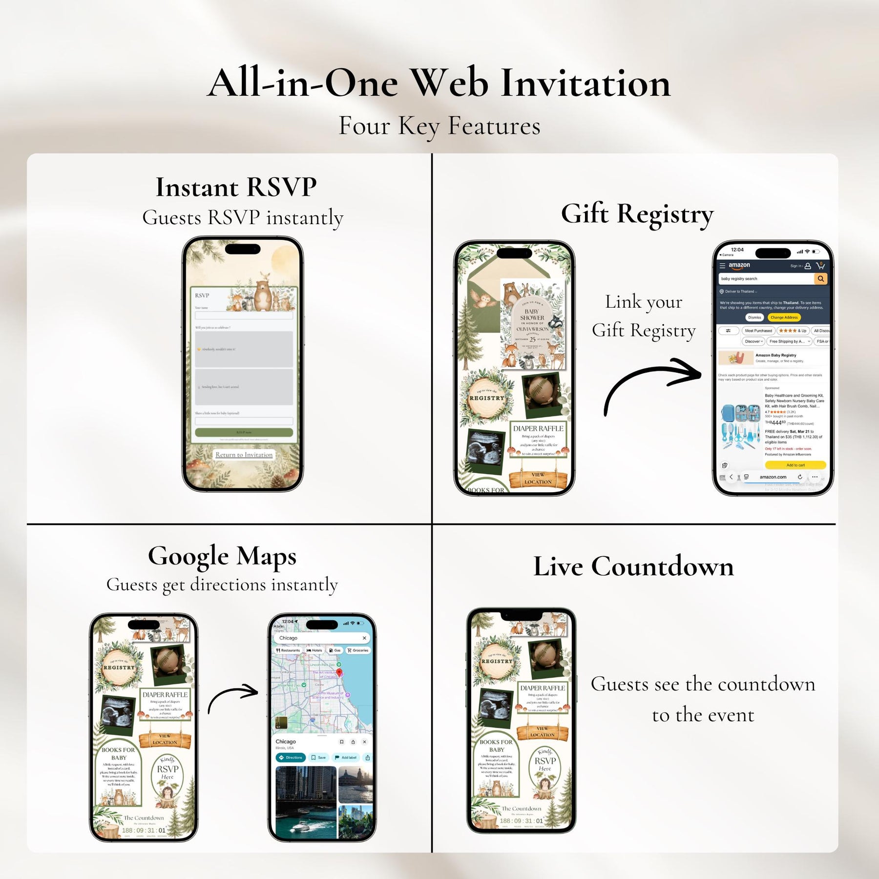 Woodland Baby Shower Invitation Website Template, Editable Baby Shower Evite, RSVP Website Invitation, Digital Invite