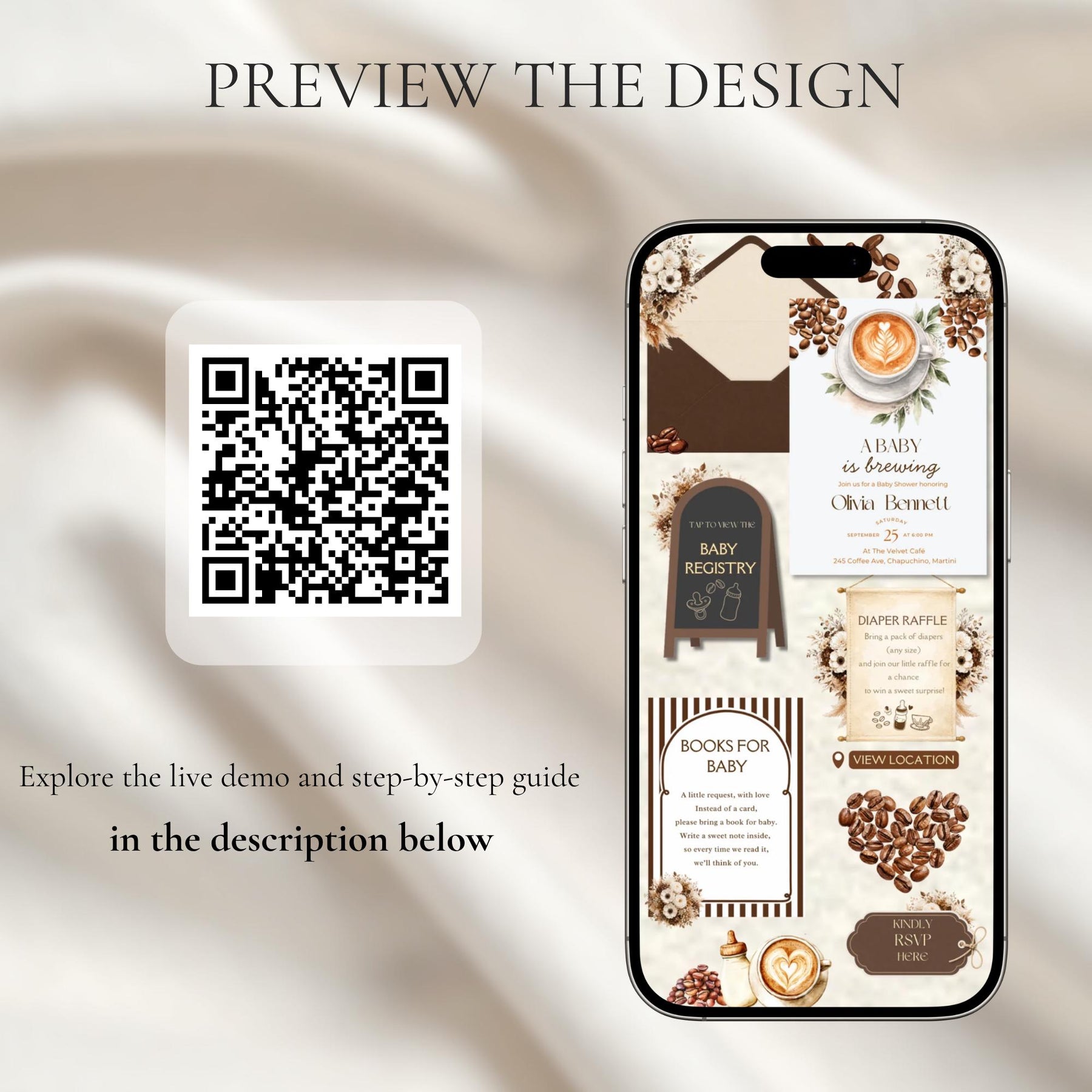 Coffee Baby Shower Invitation Website Template | A Baby Is Brewing Baby Shower Invitation | Editable Canva Website Invitation