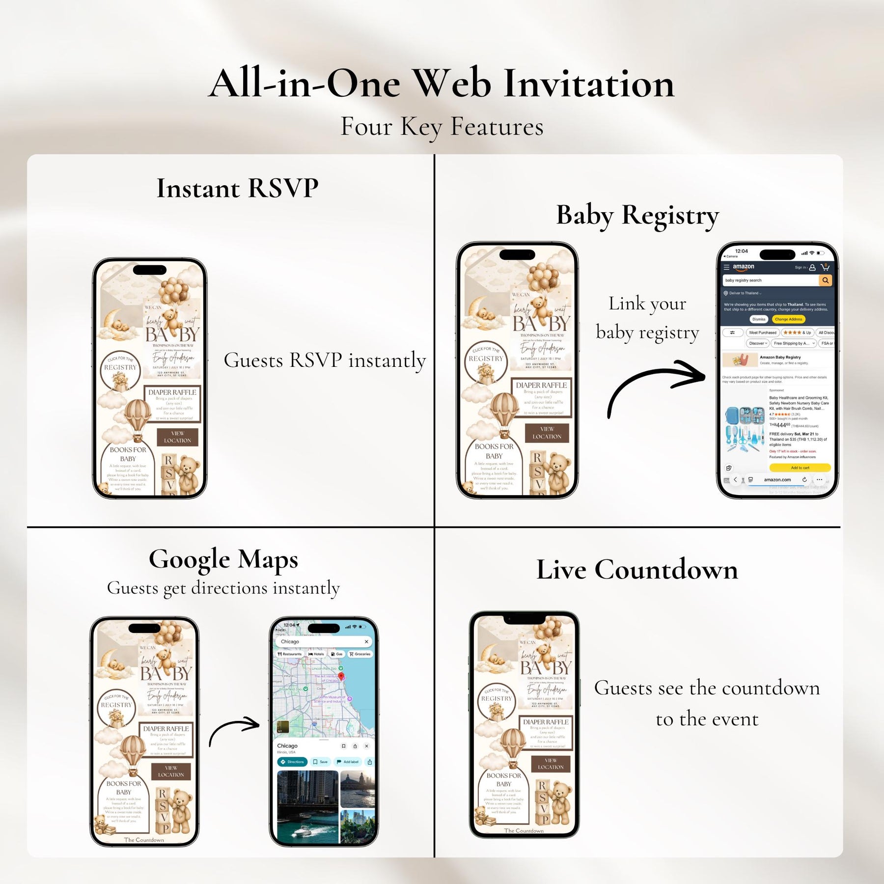 We Can Bearly Wait Neutral Baby Shower Website Invitation | Teddy Bear Baby Shower Invite | Editable Canva Template with RSVP