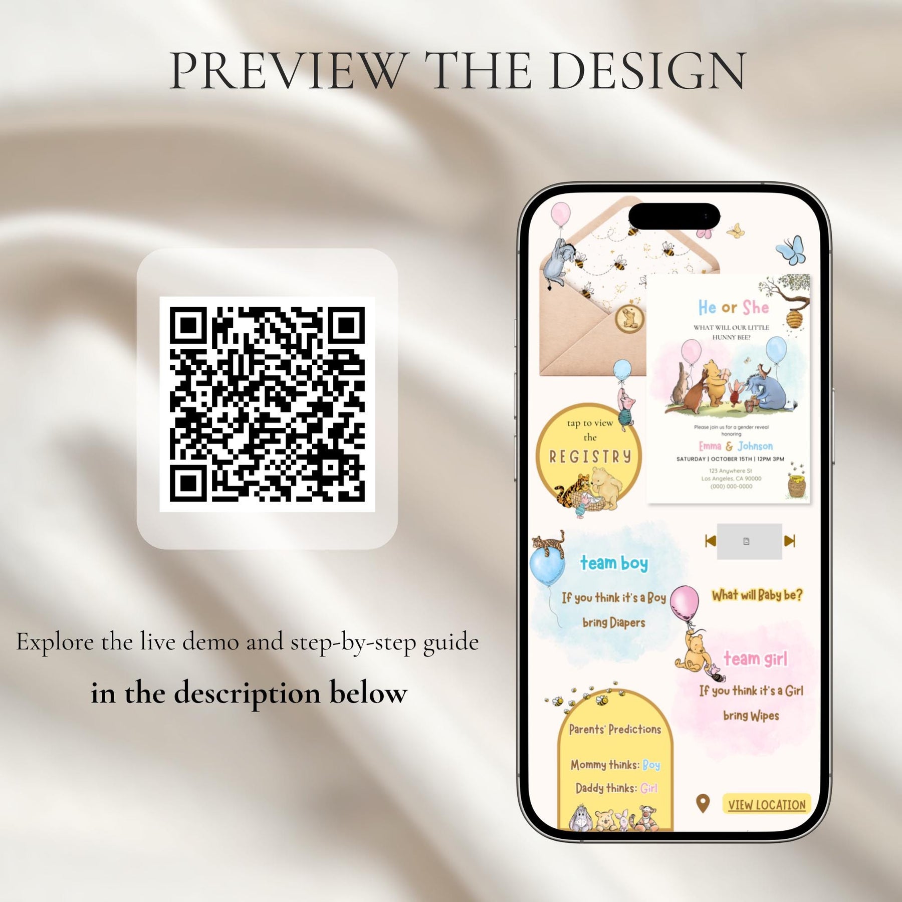 Winnie the Pooh Gender Reveal Invitation Website with RSVP | He or She Baby Shower | Digital Download