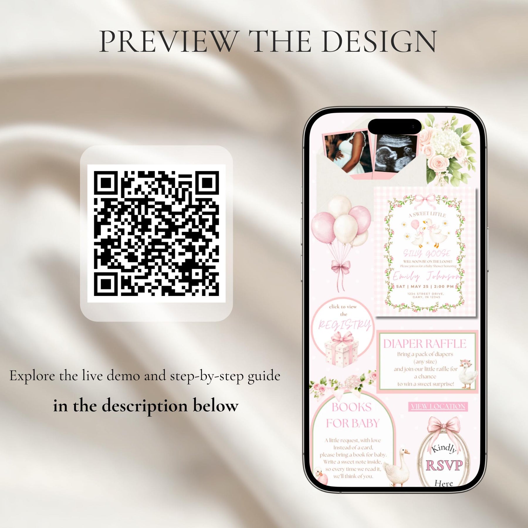 Silly Goose Baby Shower Invitation Website with RSVP | Editable Canva Template | Gender Neutral Goose Baby Shower Invite