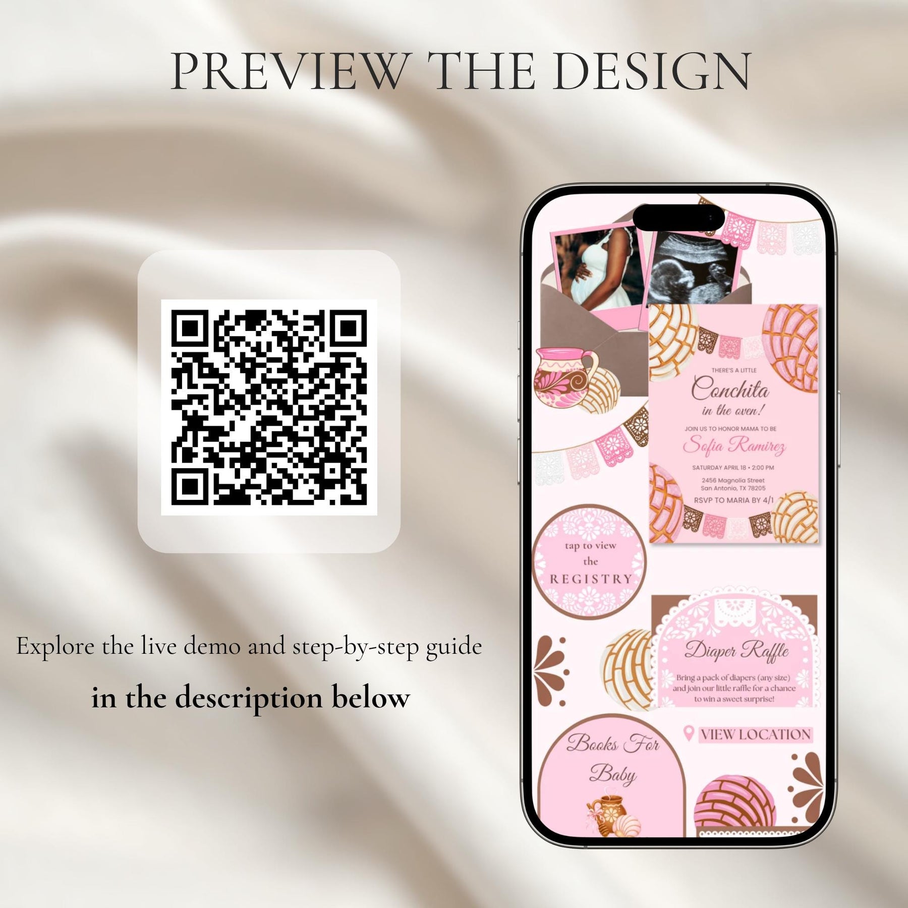 Concha Baby Shower Invitation Website | Little Conchita Mexican Baby Shower Invite | Editable Canva Template with RSVP | Digital Download