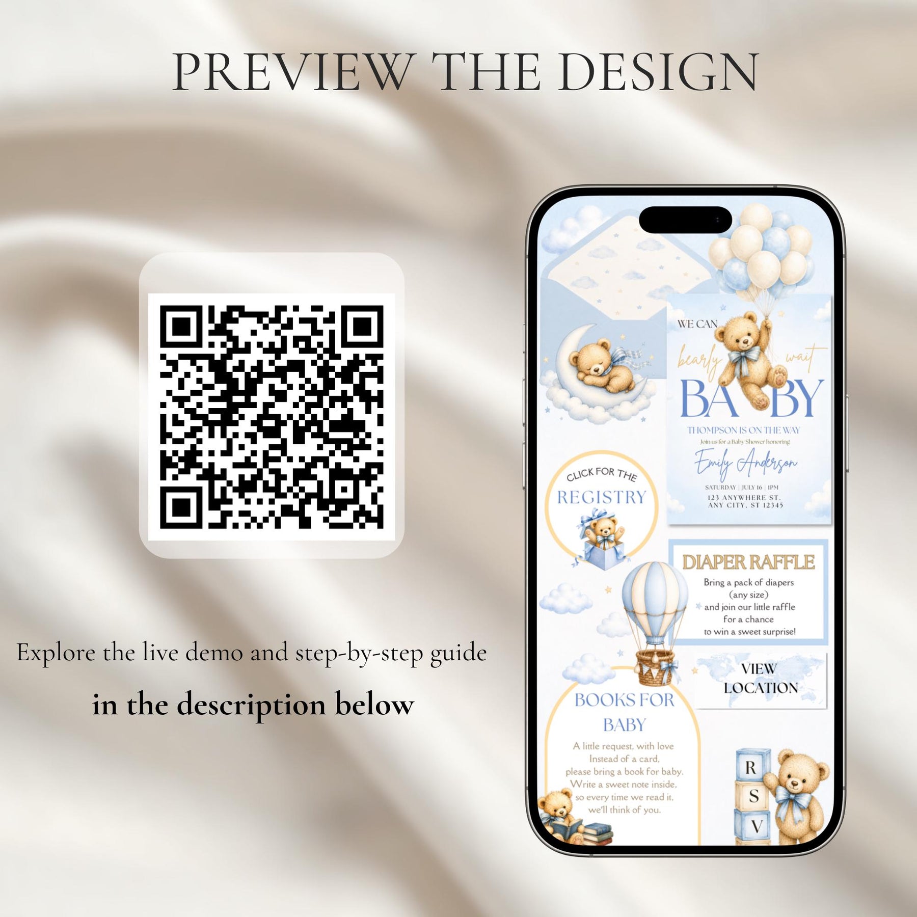 We Can Bearly Wait Baby Shower Website Invitation | Teddy Bear Baby Shower Invite Template | Editable Canva Invitation with RSVP