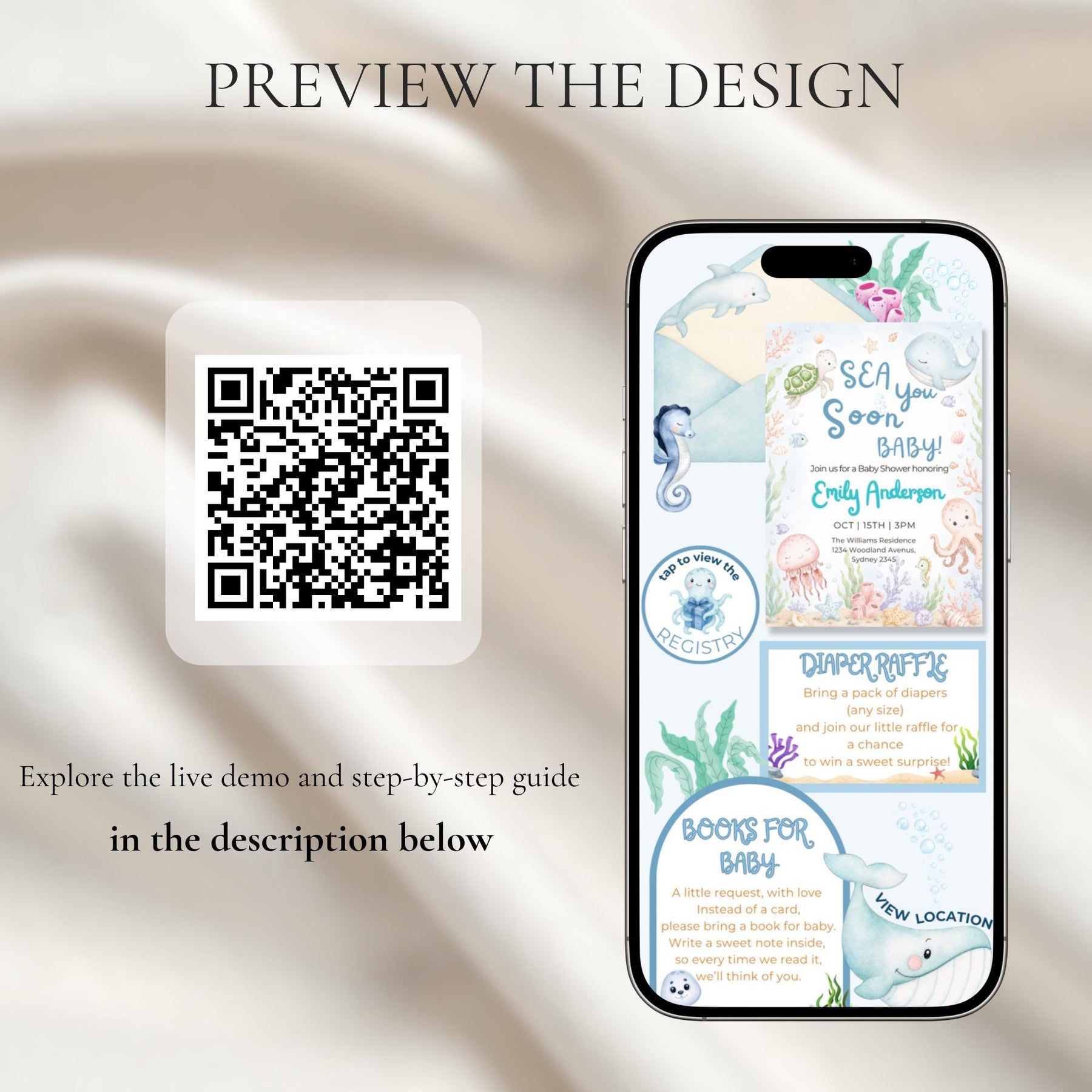 Sea You Soon Baby Shower Website Invitation with RSVP | Ocean Baby Shower Digital Invite | Editable Canva Template