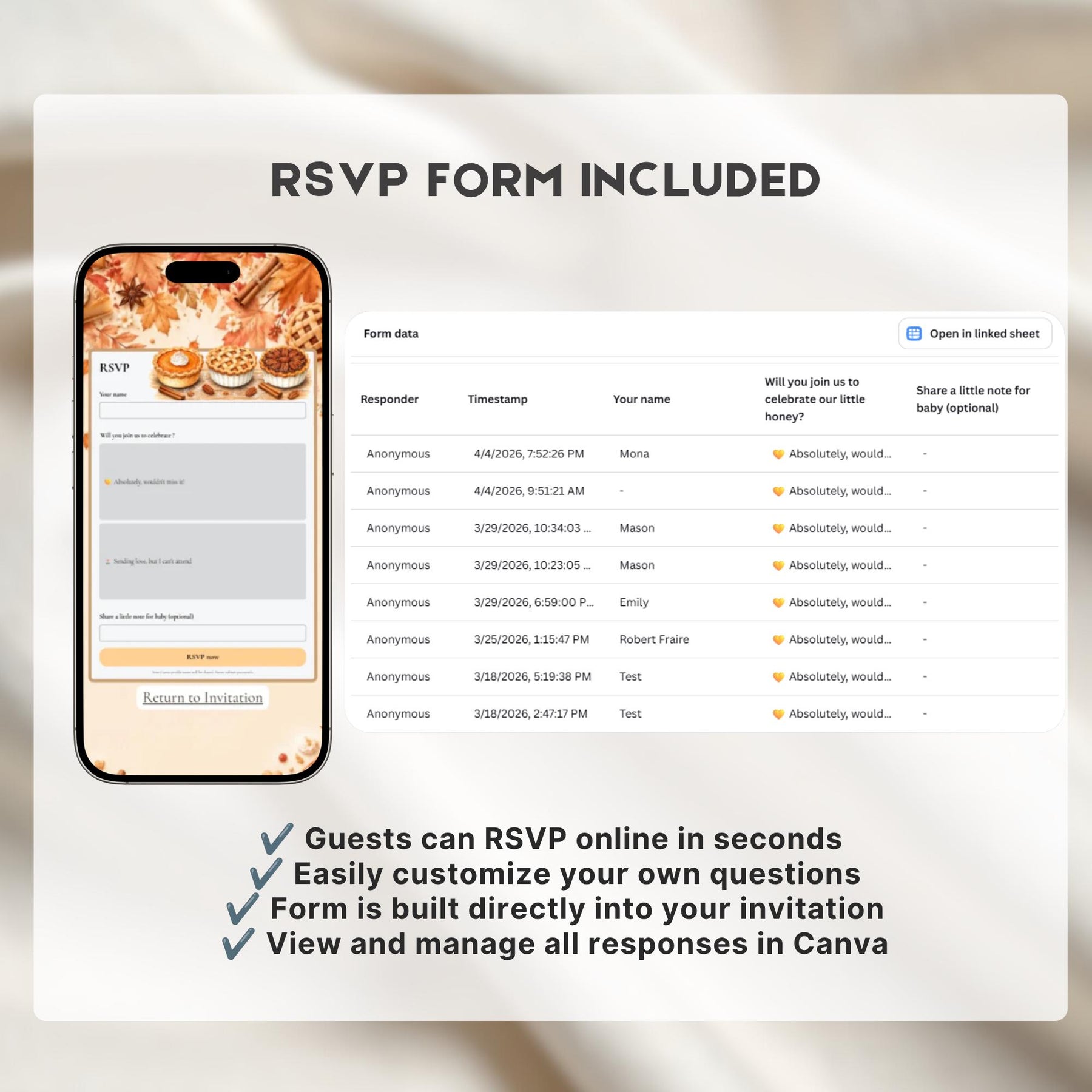Cutie Pie Baby Shower Website Invitation with RSVP | Editable Pumpkin Pie Digital Invite | Fall Baby Shower Canva Template