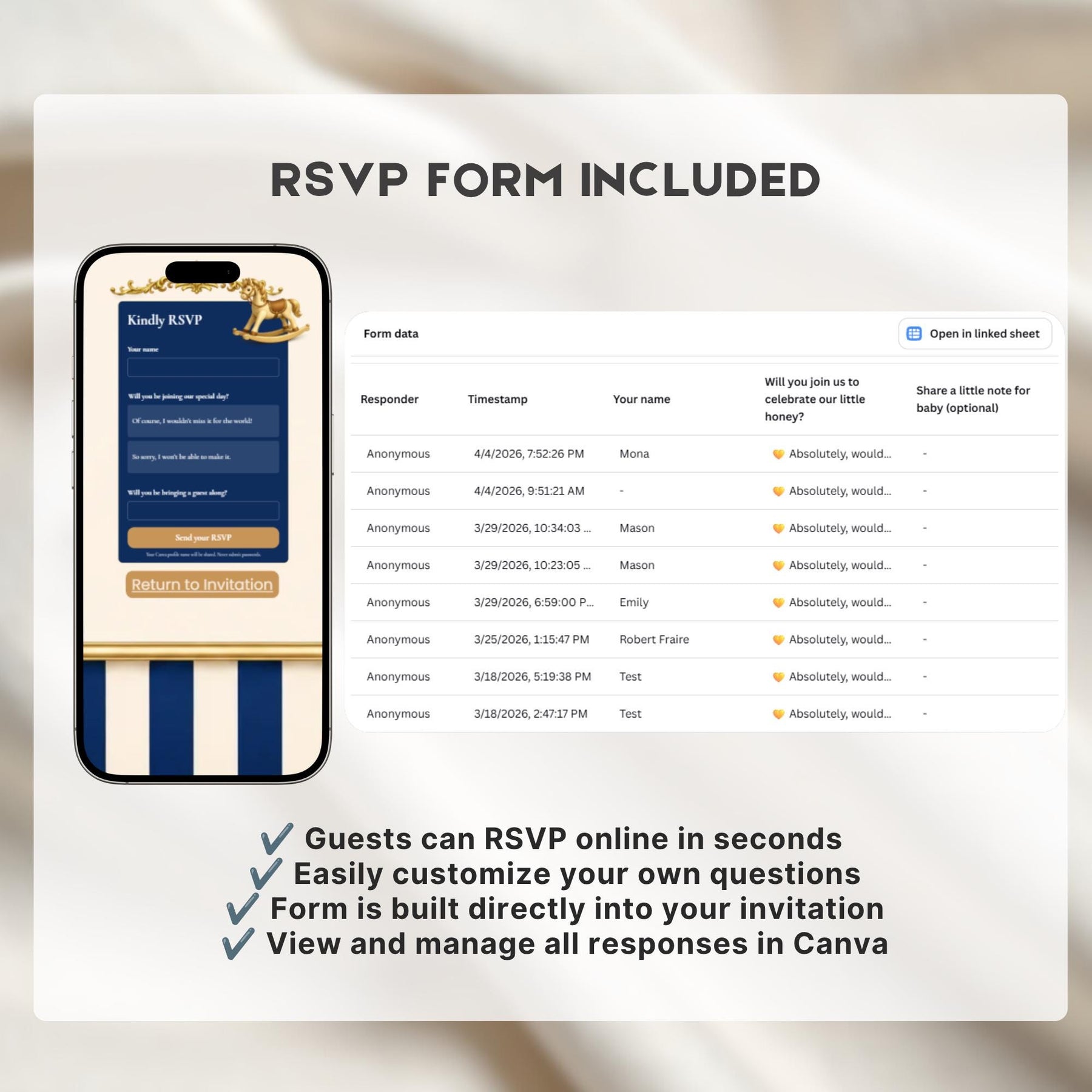 Royal Prince Baby Shower Invitation Website with RSVP | Editable Canva Baby Shower Invite | Blue & Gold Baby Boy Invitation