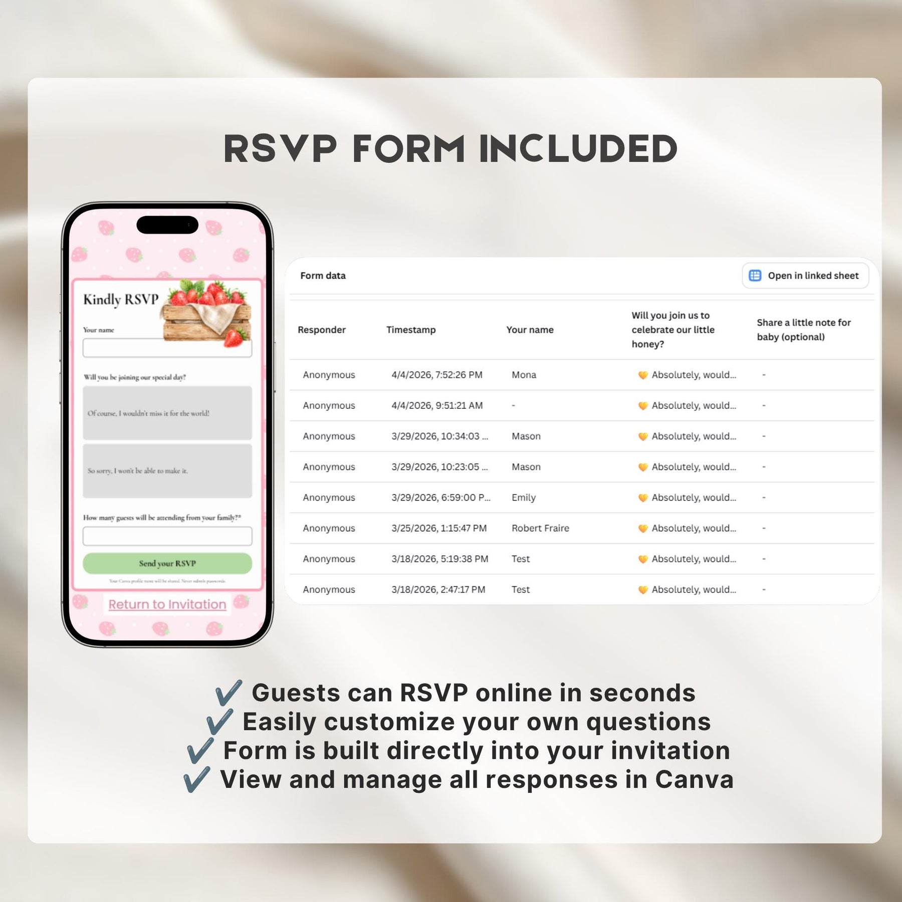 Berry Sweet Baby Shower Website Invitation Template | Strawberry Baby Shower Invite | Editable Canva Template with RSVP