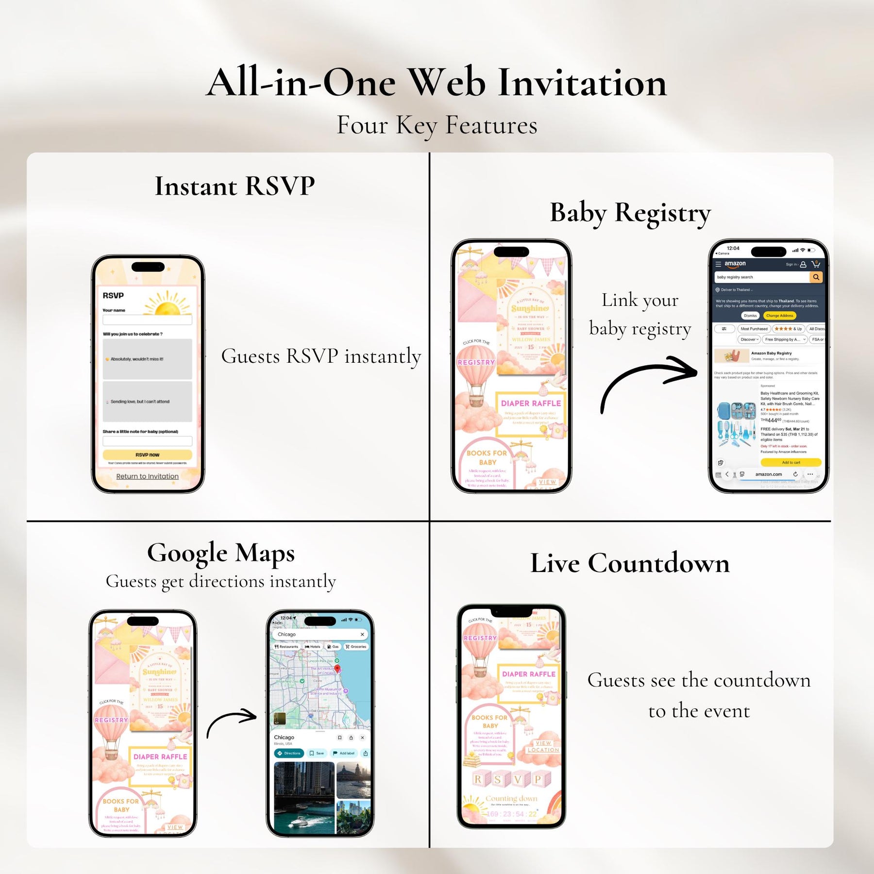 A Little Ray of Sunshine Baby Shower Website Invitation with RSVP | Editable Canva Template | Instant Download