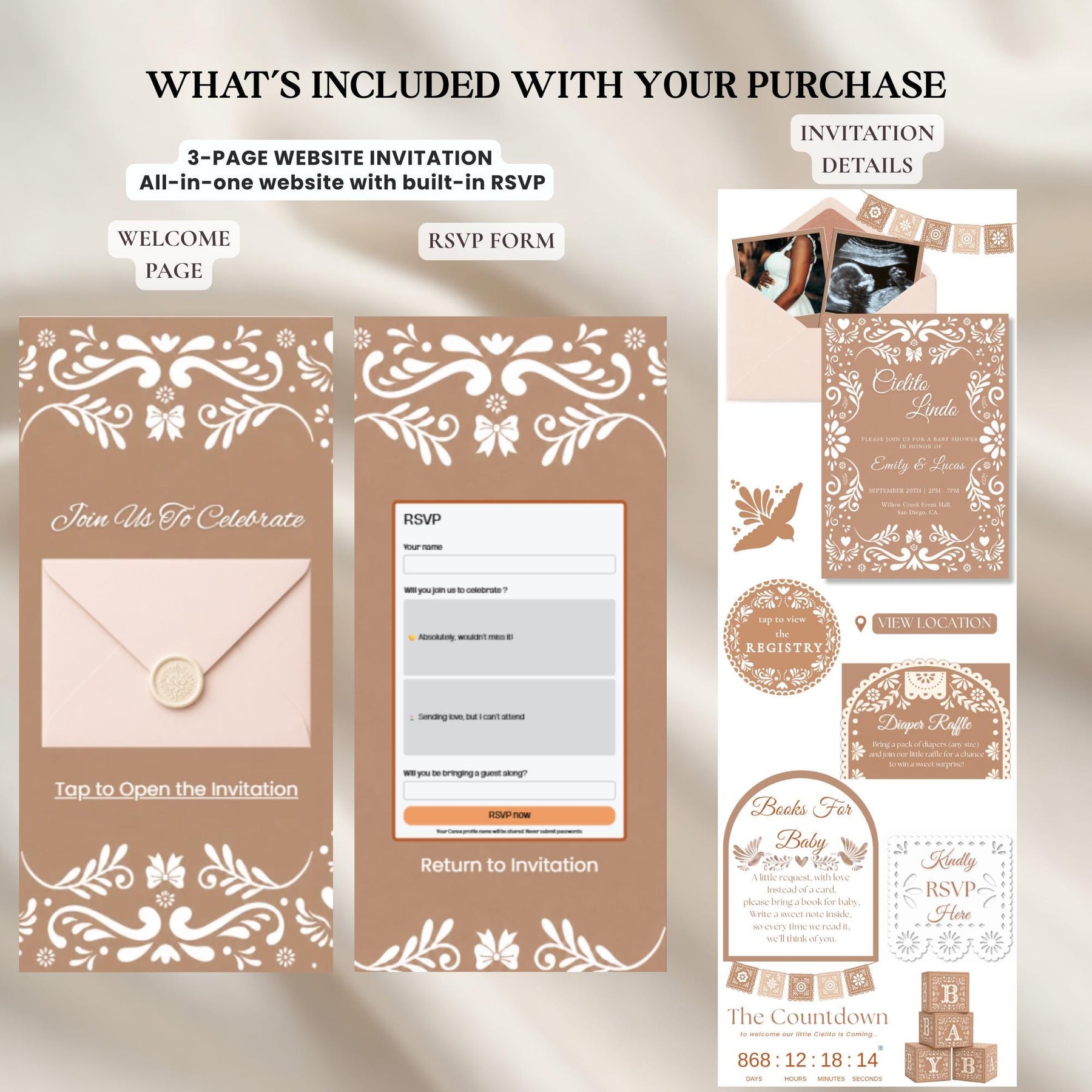 Editable Cielito Lindo Baby Shower Website Invitation | Mexican Fiesta Papel Picado Canva Template | Instant Download