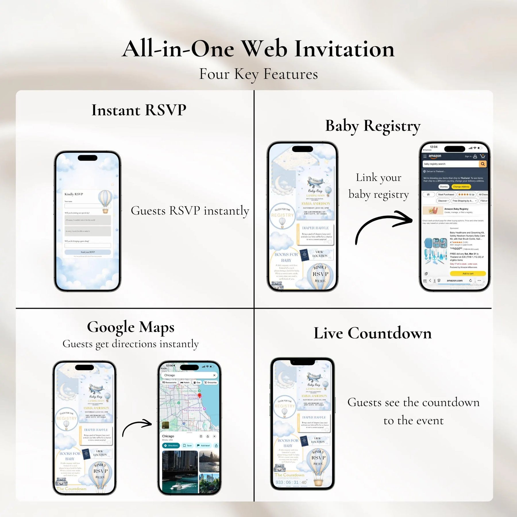 Baby Landing Soon Website Invitation Template | Canva RSVP
