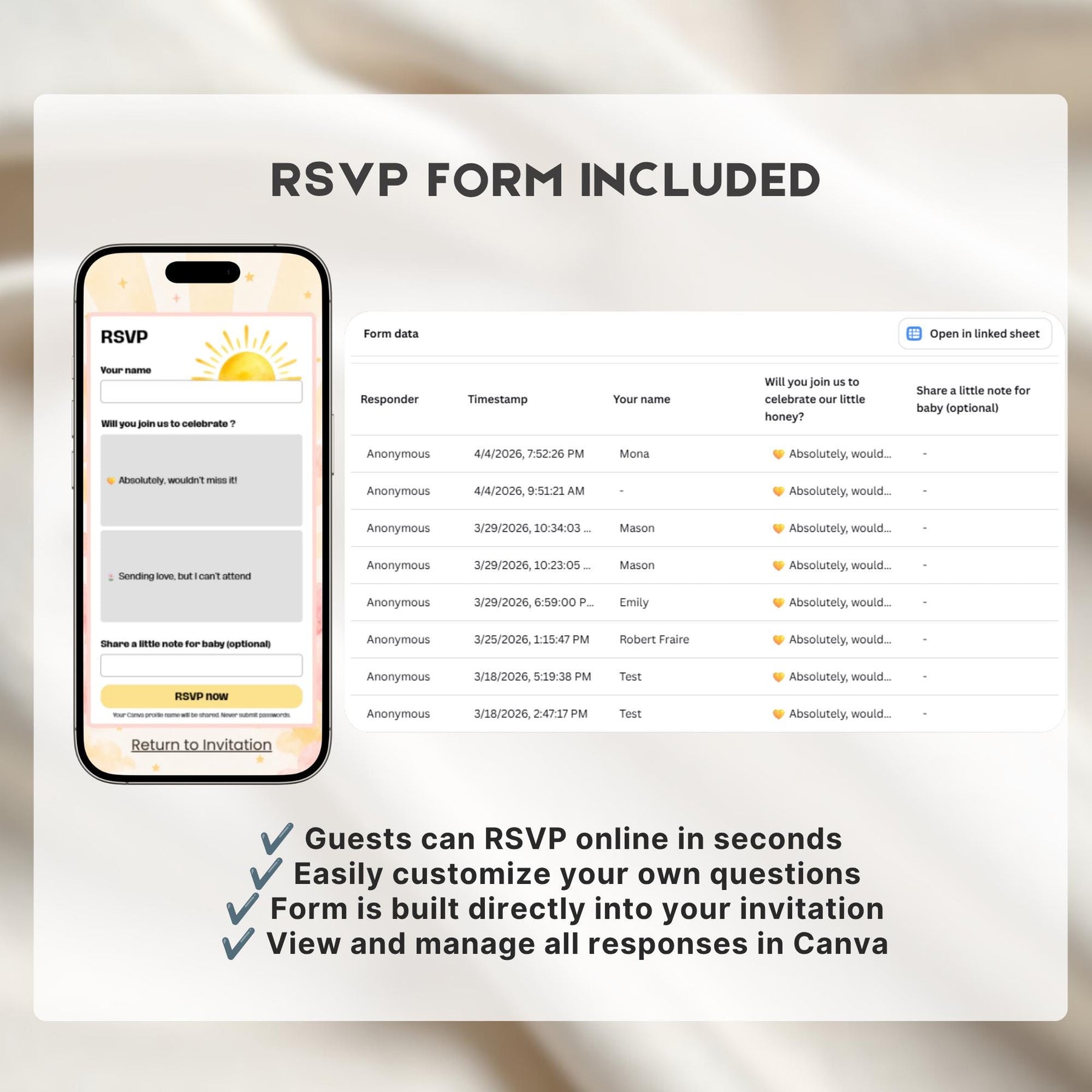 A Little Ray of Sunshine Baby Shower Website Invitation with RSVP | Editable Canva Template | Instant Download