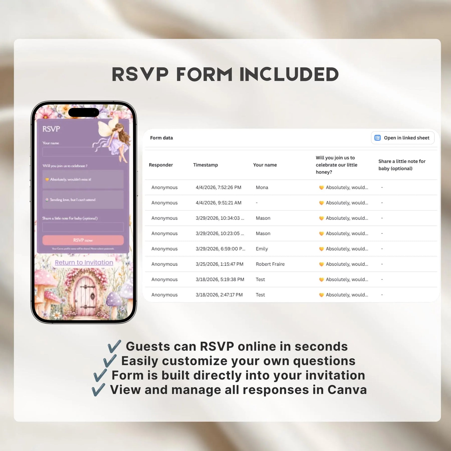 Fairy First Birthday Website Invitation Template | Enchanted Garden 1st Birthday Invite | Editable Canva Invitation with RSVP