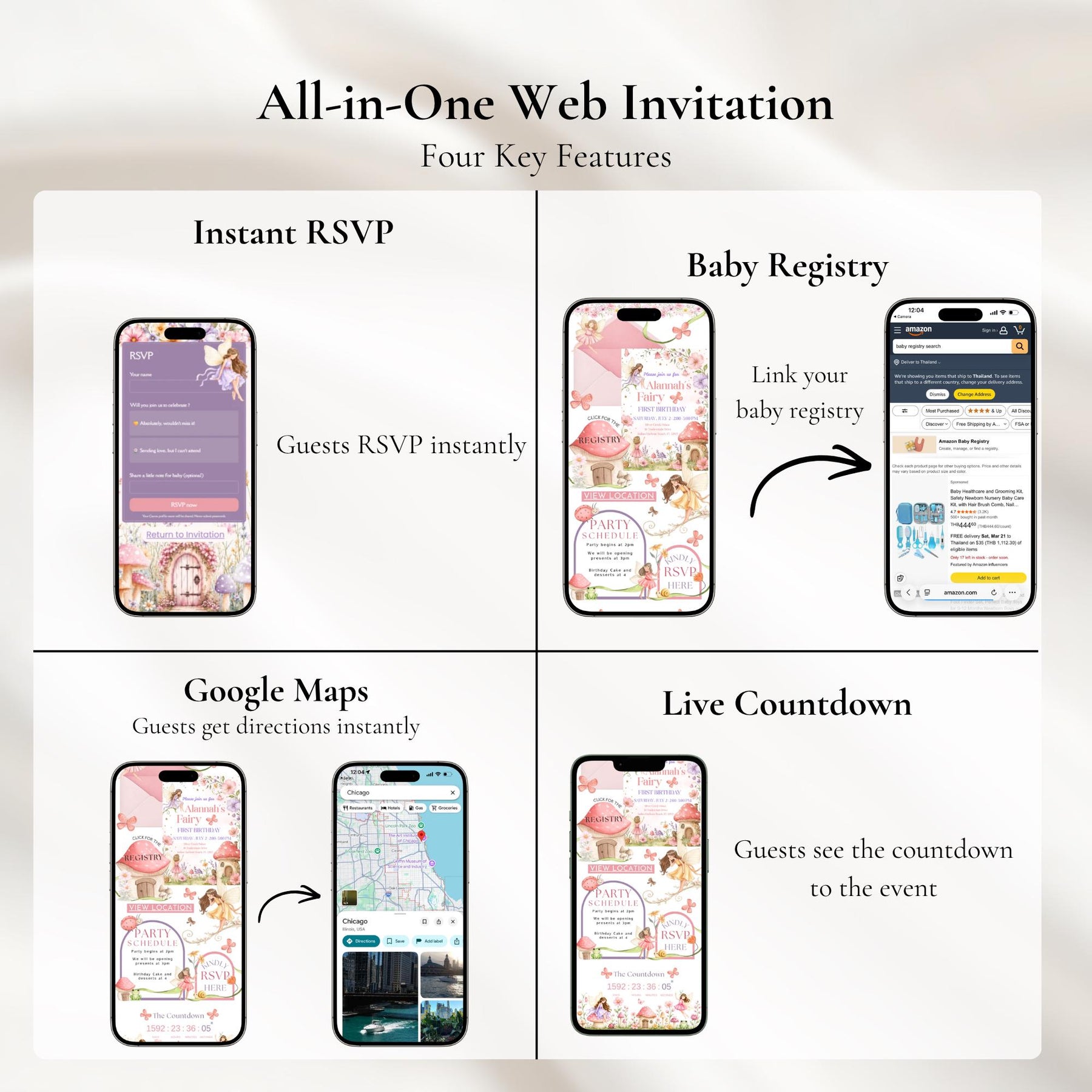 Fairy First Birthday Website Invitation Template | Enchanted Garden 1st Birthday Invite | Editable Canva Invitation with RSVP