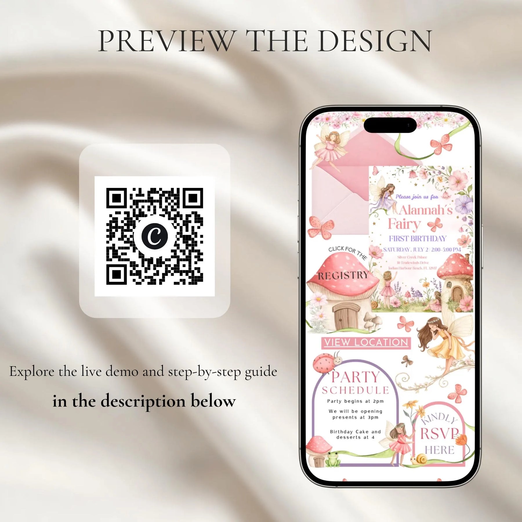 Fairy First Birthday Website Invitation Template | Enchanted Garden 1st Birthday Invite | Editable Canva Invitation with RSVP