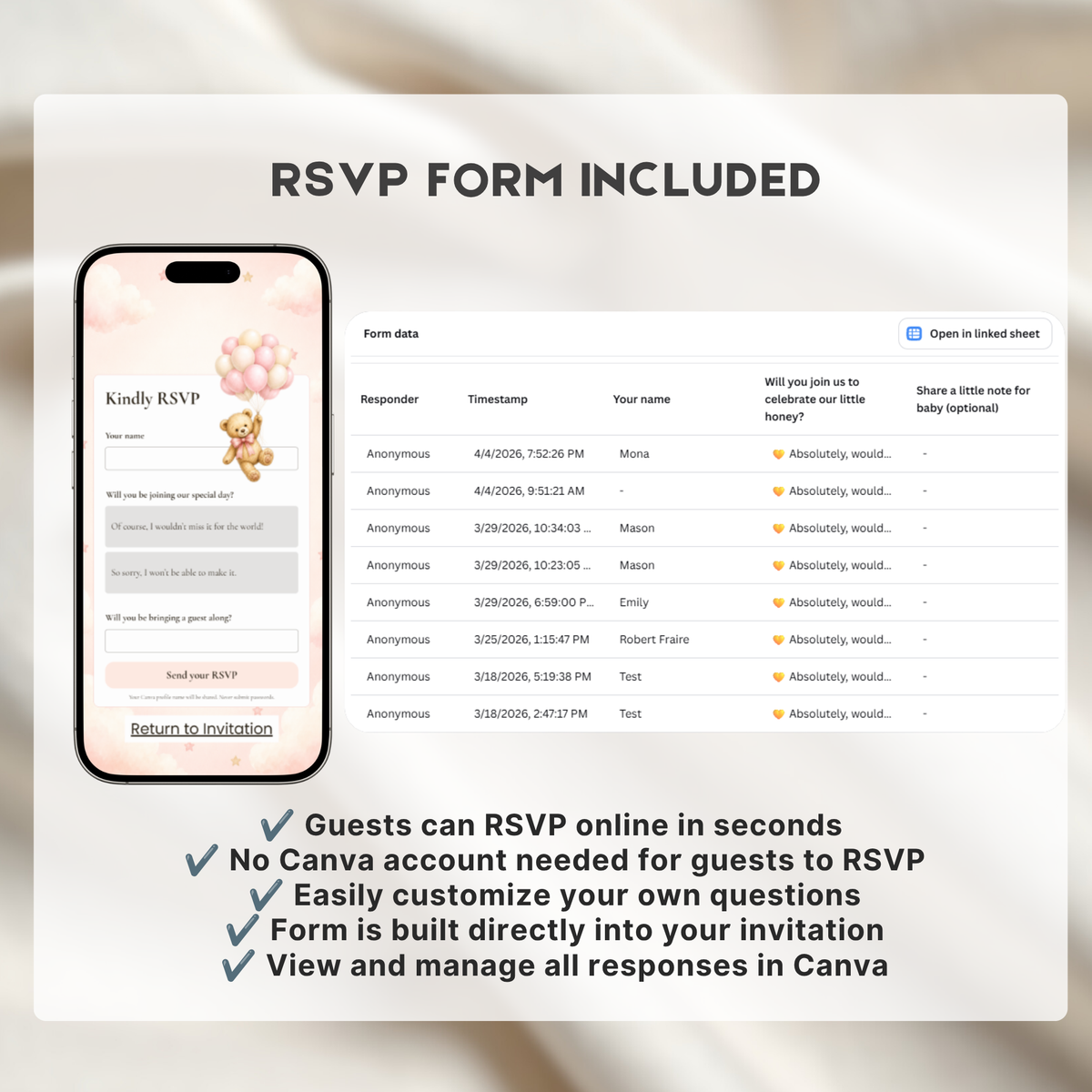Pink Teddy Bear Baby Shower Website Invitation | Editable Canva RSVP Template