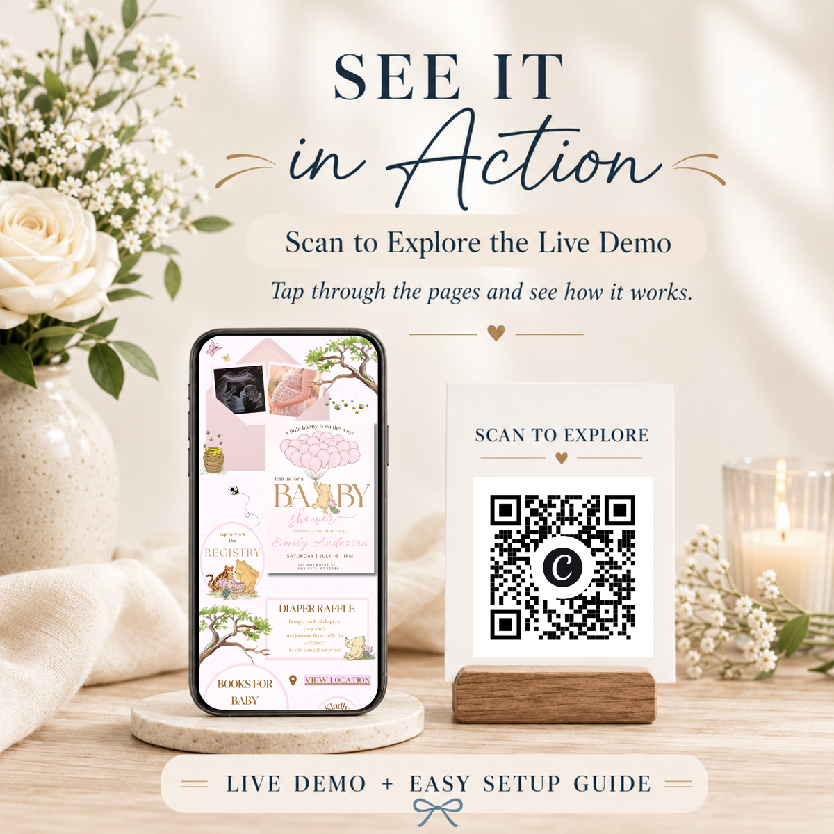 Winnie the Pooh Baby Shower Website Invitation with RSVP | Editable Canva Template for Girl
