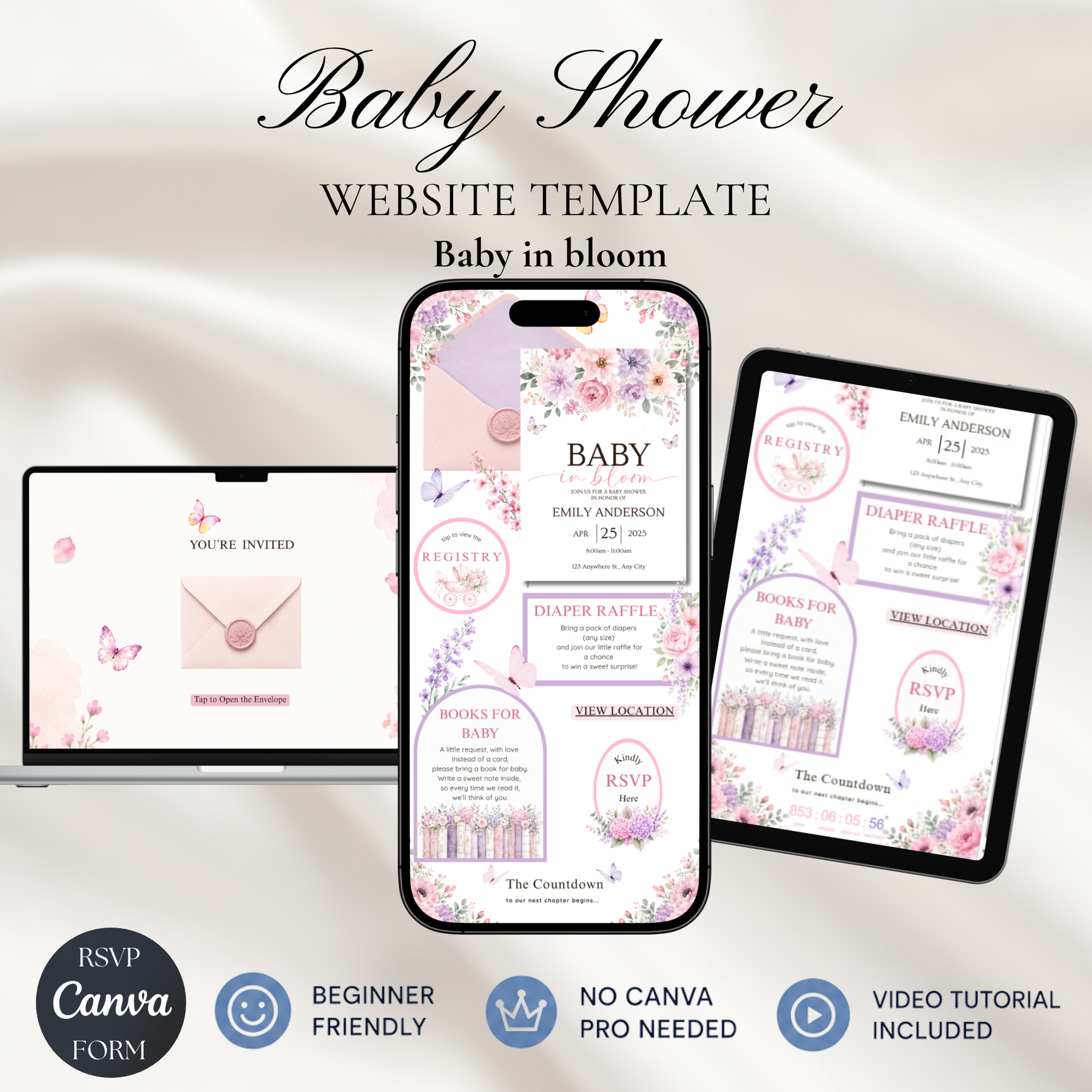 Baby in Bloom Butterfly Baby Shower Invitation | Pink & Purple Wildflower Invite