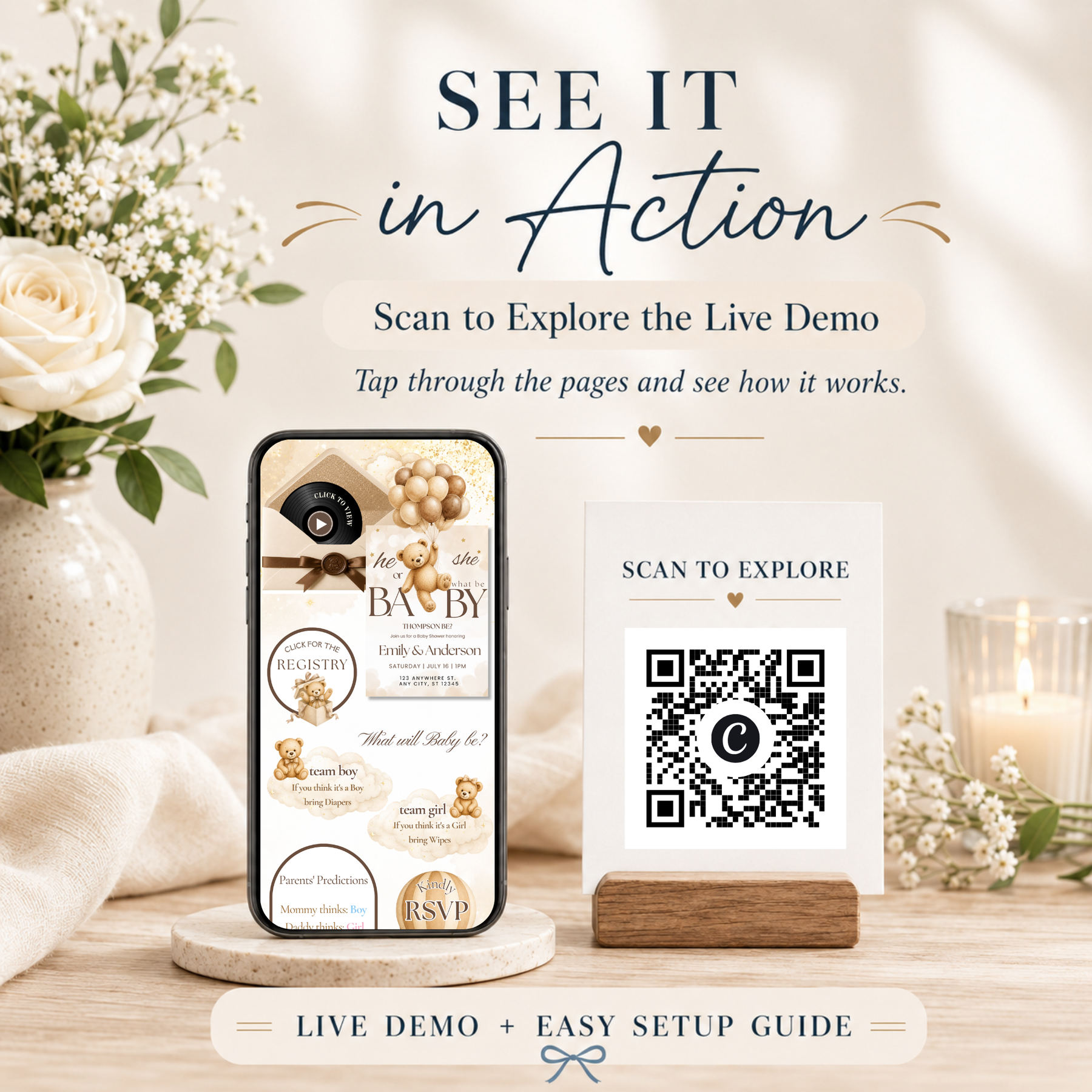 We Can Bearly Wait Gender Reveal Website Invitation | Teddy Bear Digital Invite with RSVP
