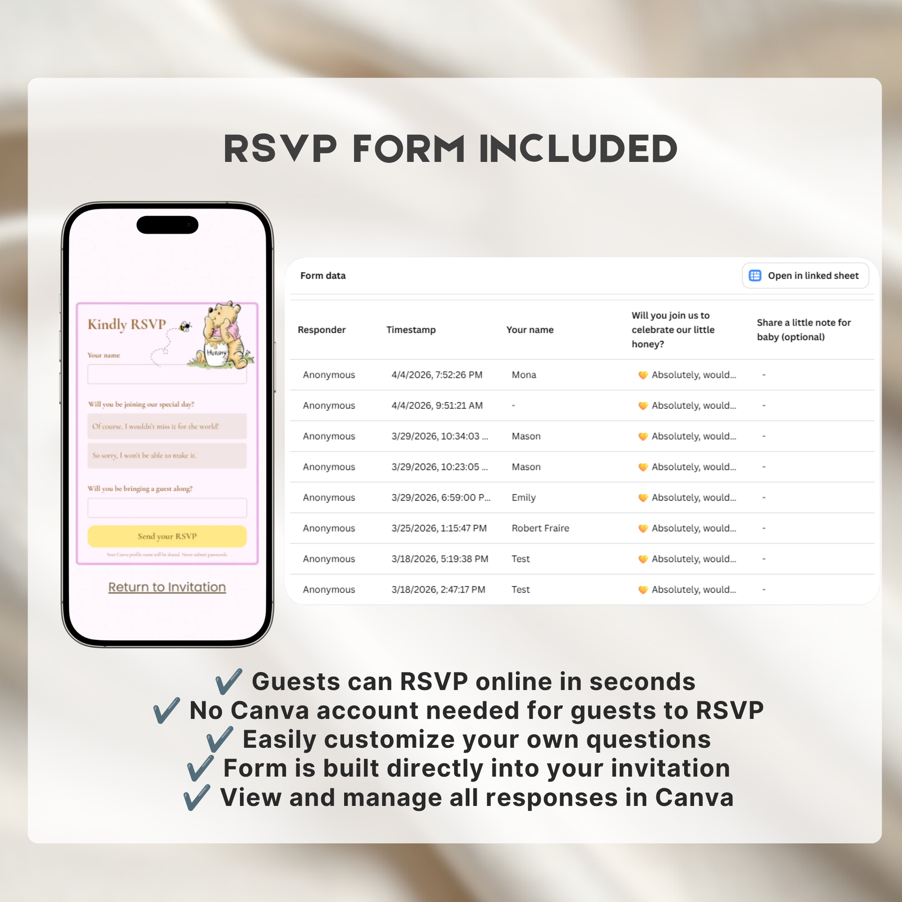 Winnie the Pooh Baby Shower Website Invitation with RSVP | Editable Canva Template for Girl