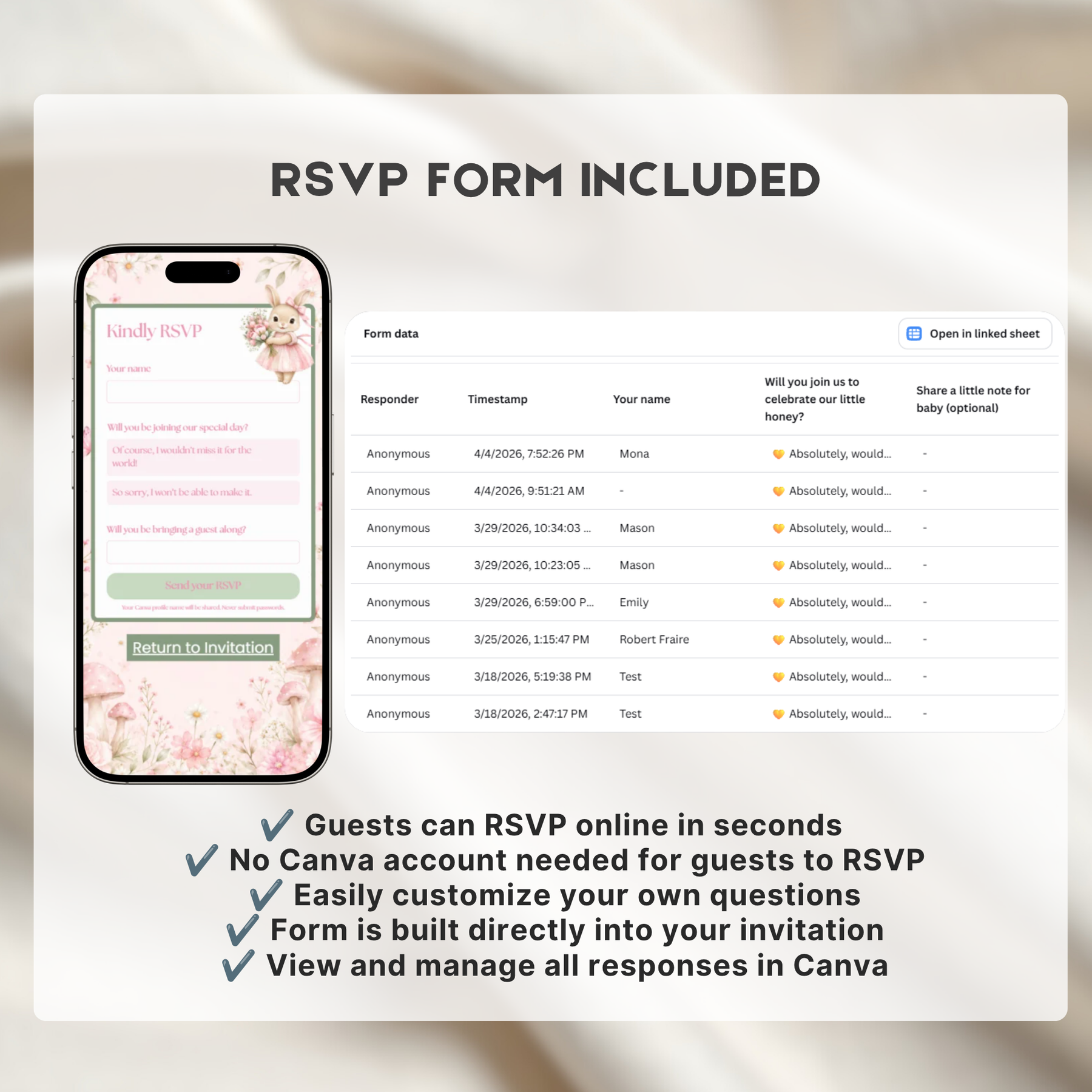 Some Bunny Is One First Birthday Website Invitation with RSVP | Pink Bow Bunny Editable Canva Template