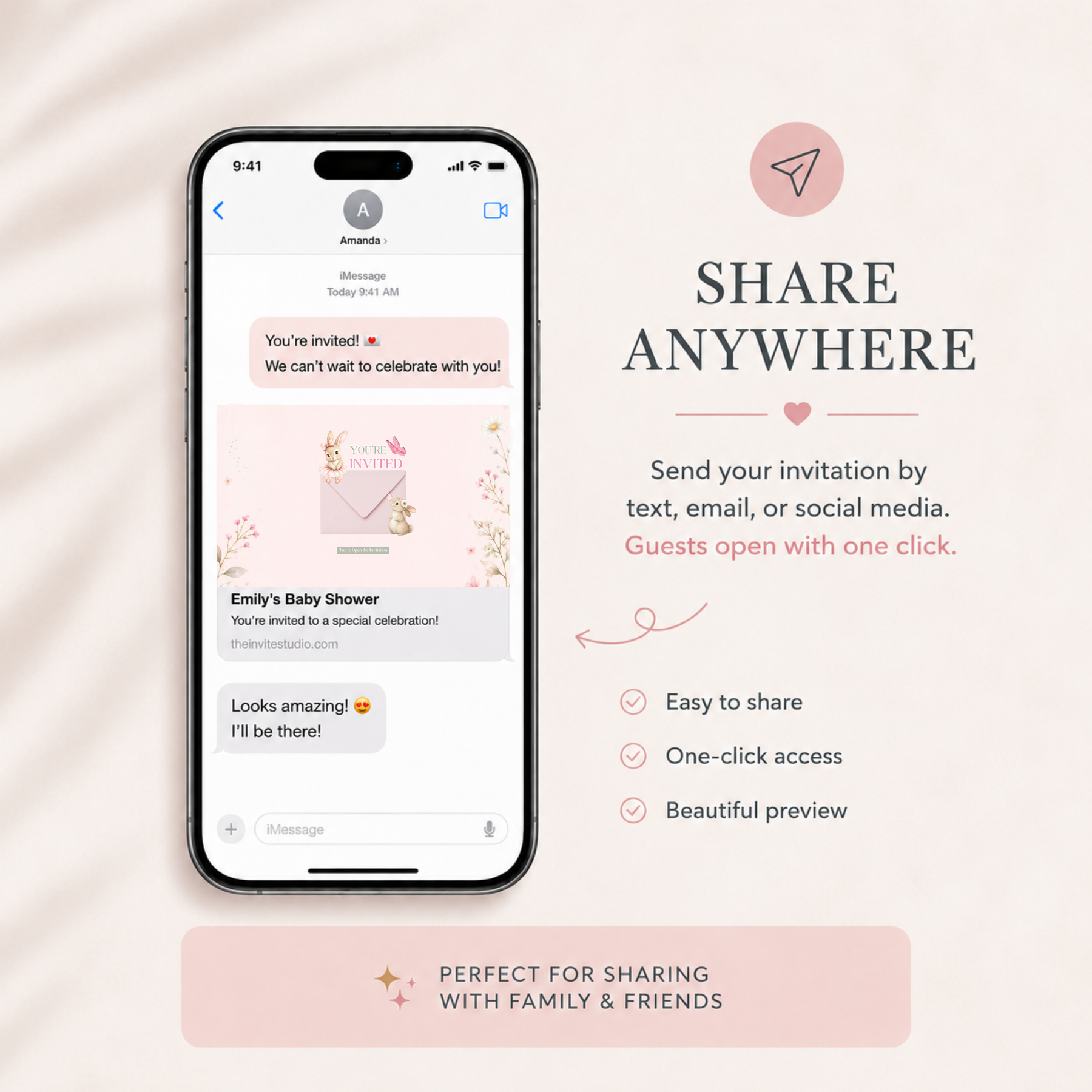 Some Bunny Is One First Birthday Website Invitation with RSVP | Pink Bow Bunny Editable Canva Template