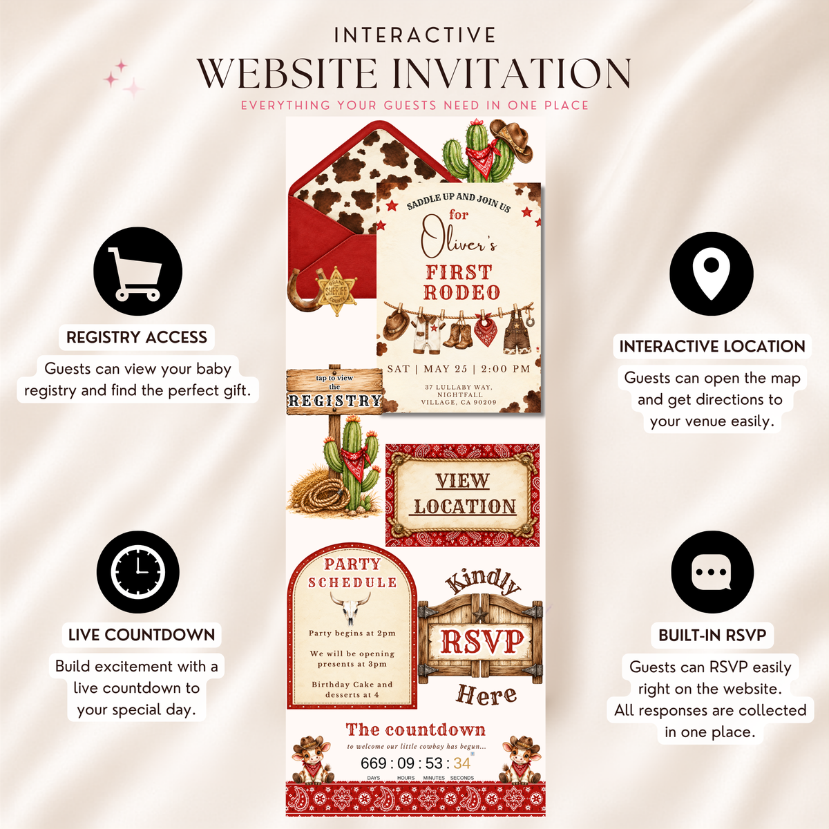 First Rodeo 1st Birthday Website Invitation | Cowboy Birthday Invite with RSVP