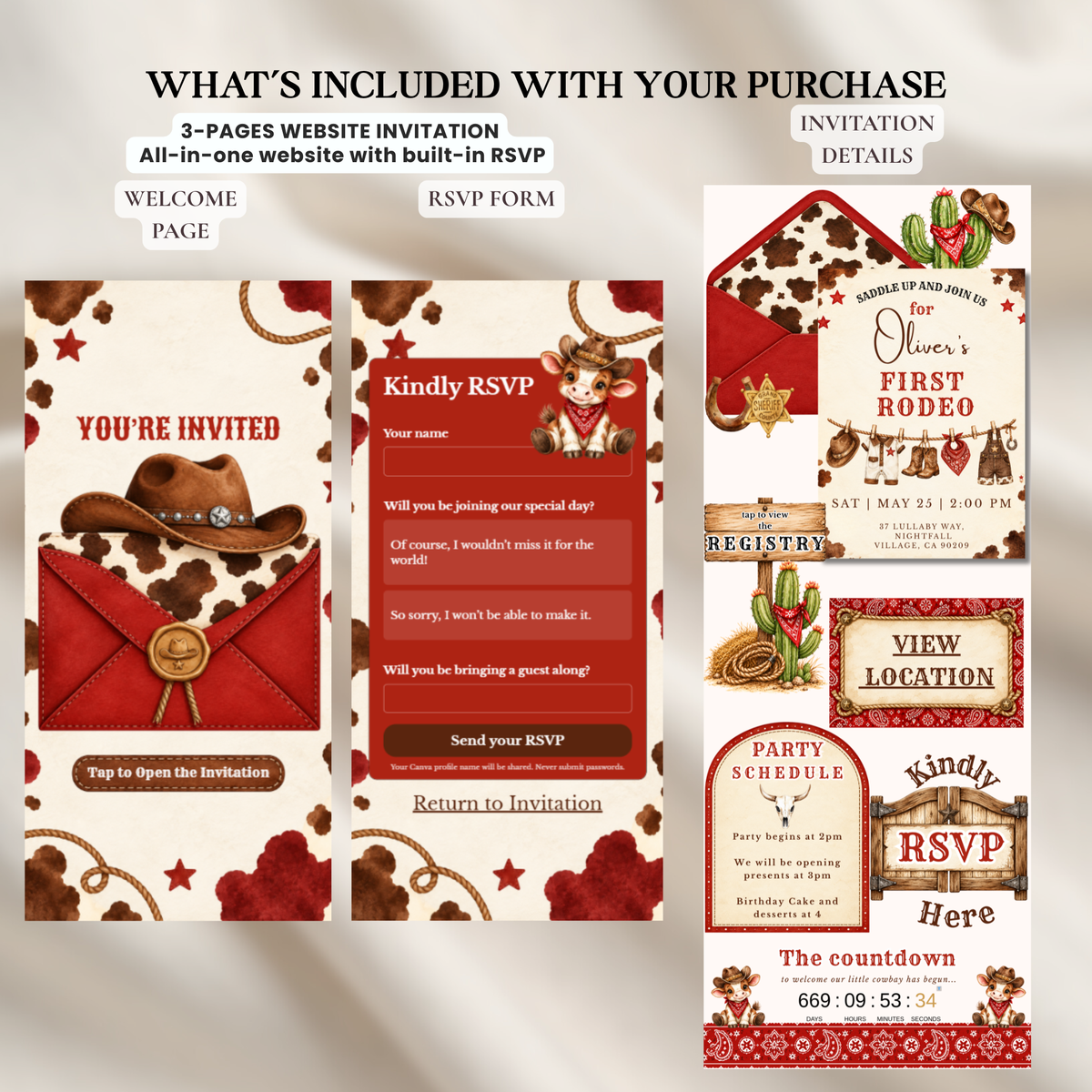First Rodeo 1st Birthday Website Invitation | Cowboy Birthday Invite with RSVP