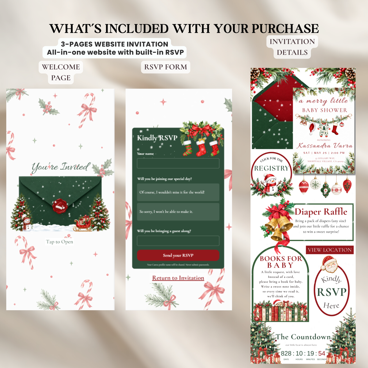 Merry Little Baby Shower | Santa Christmas Website Invitation with RSVP