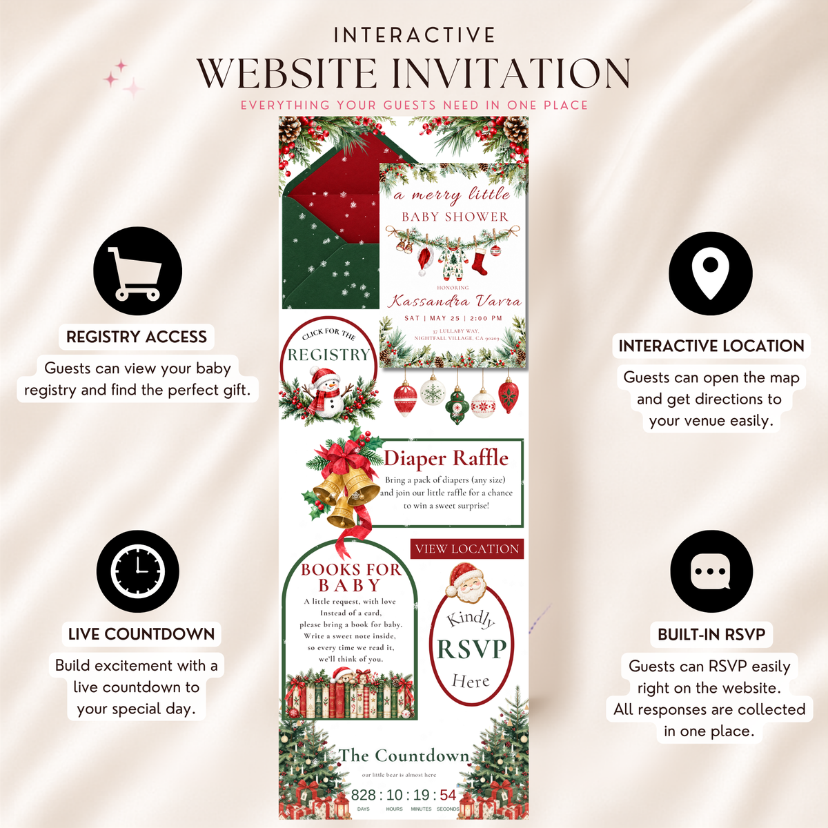 Merry Little Baby Shower | Santa Christmas Website Invitation with RSVP
