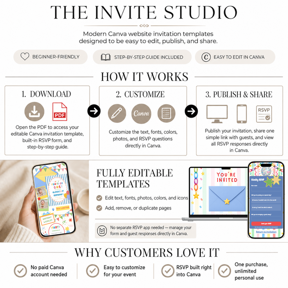 It’s Fun to Be One 1st Birthday Website Invitation | Editable Canva Template with RSVP