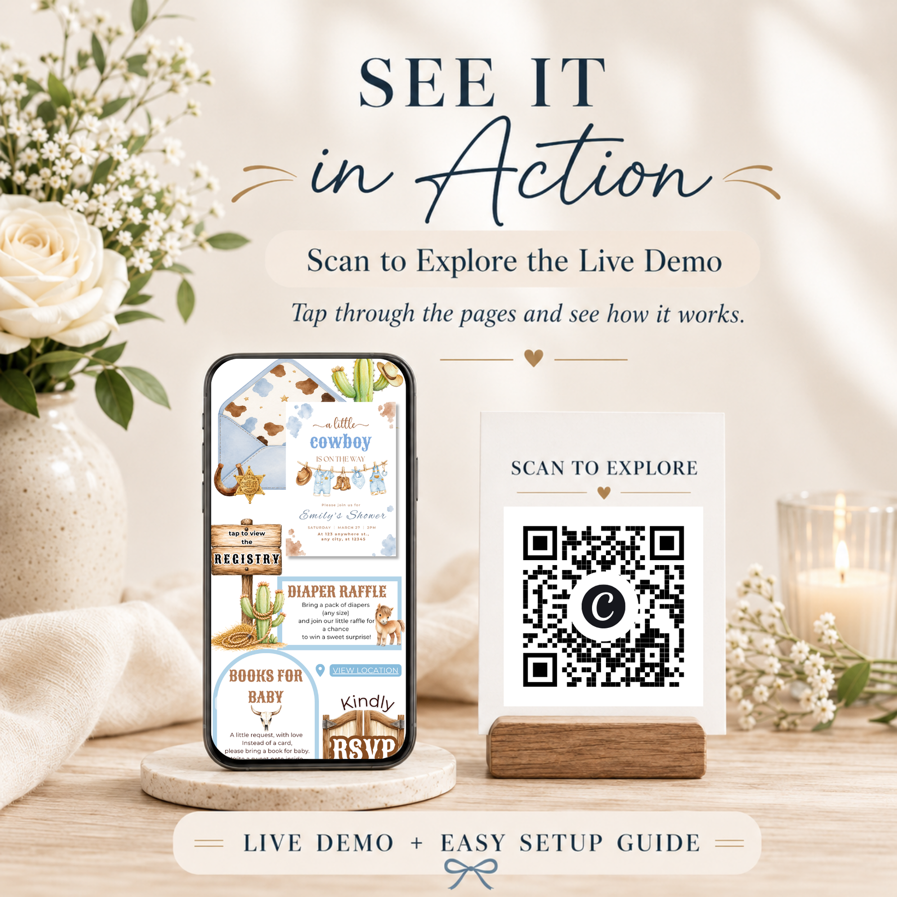 Cowboy Baby Shower Website Invitation with RSVP | Editable Canva Template