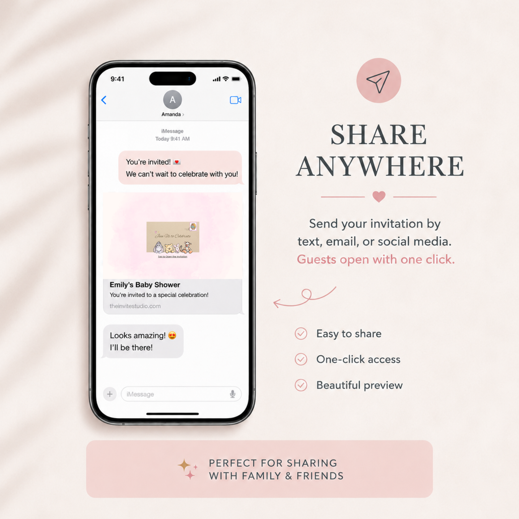 Pink Winnie the Pooh Baby Shower Website Invitation with RSVP | Editable Canva Template