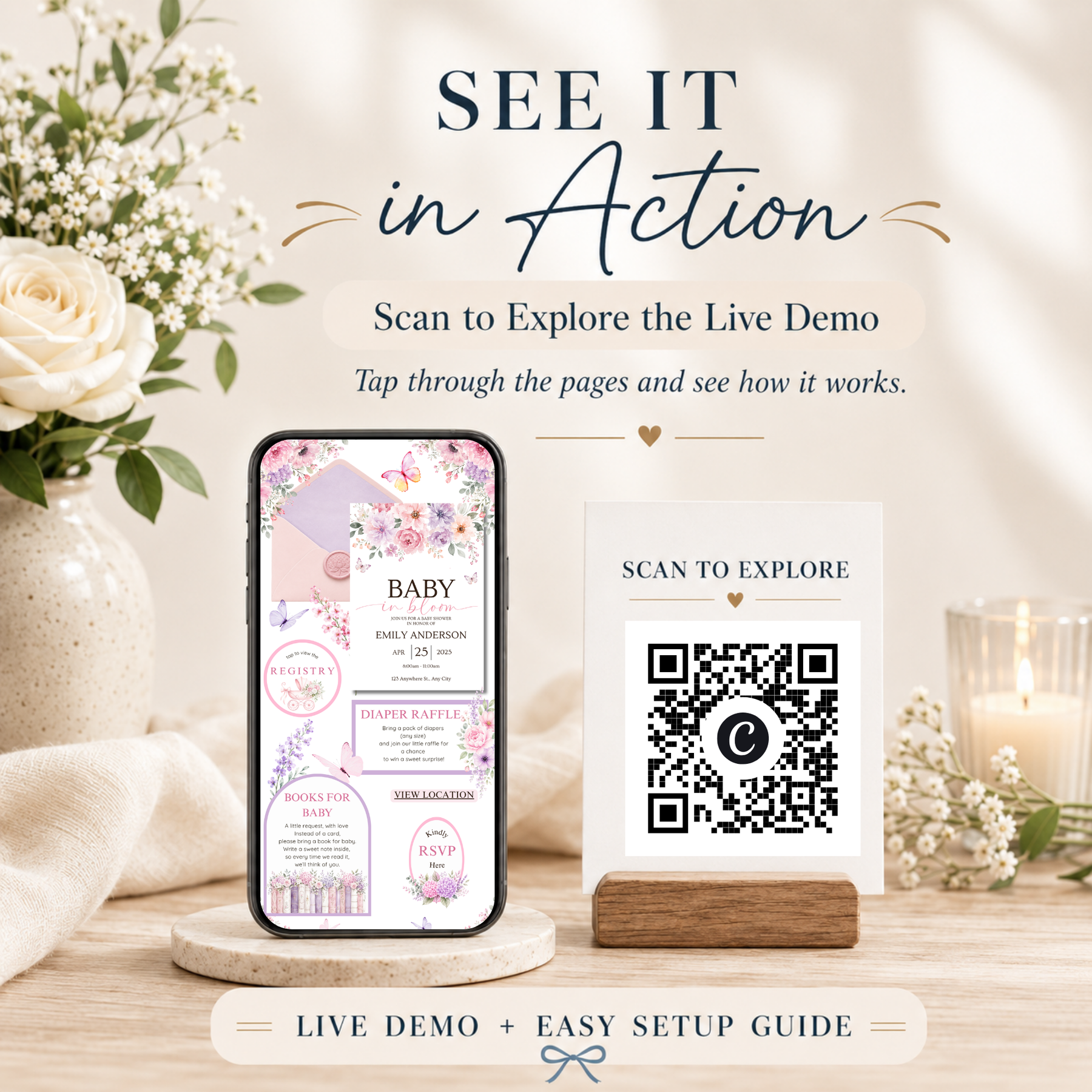 Baby in Bloom Butterfly Baby Shower Invitation | Pink & Purple Wildflower Invite