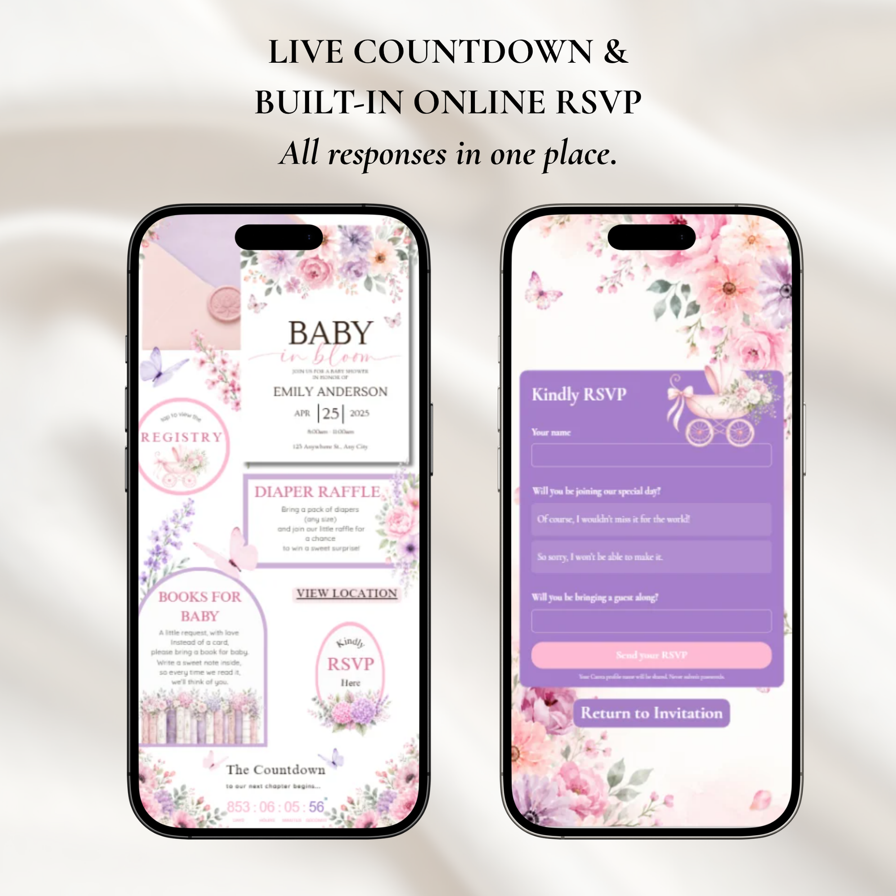 Baby in Bloom Butterfly Baby Shower Invitation | Pink & Purple Wildflower Invite